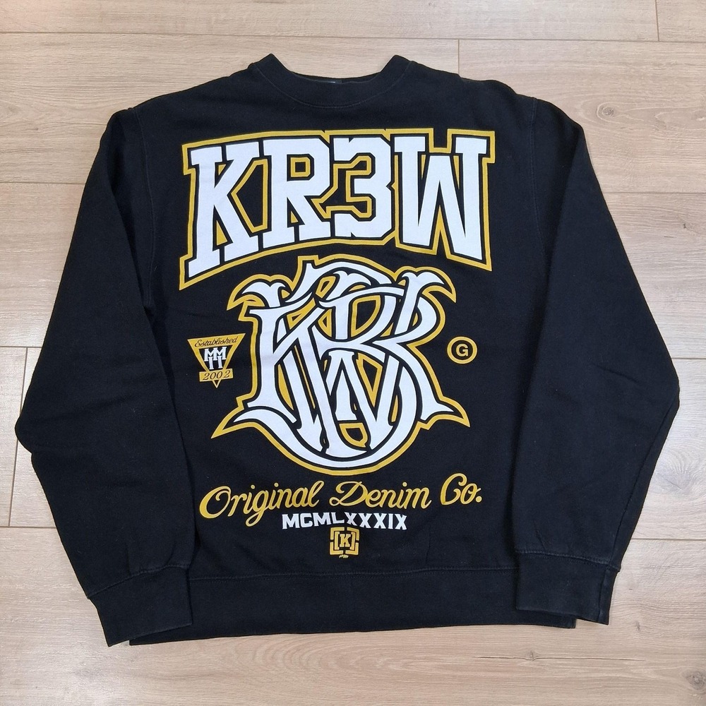 Y2K KR3W Sweatshirt Mens Small Black Logo Graphic Fleece Pullover